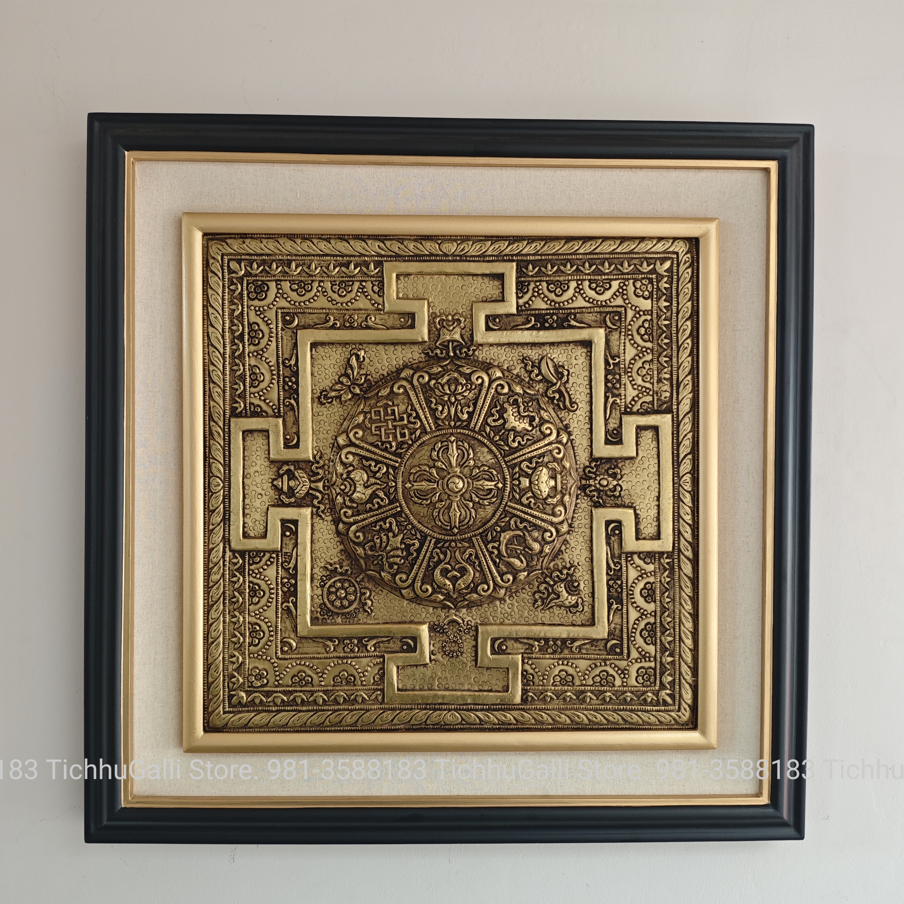 Bajra astamangal mandala double frame white 21