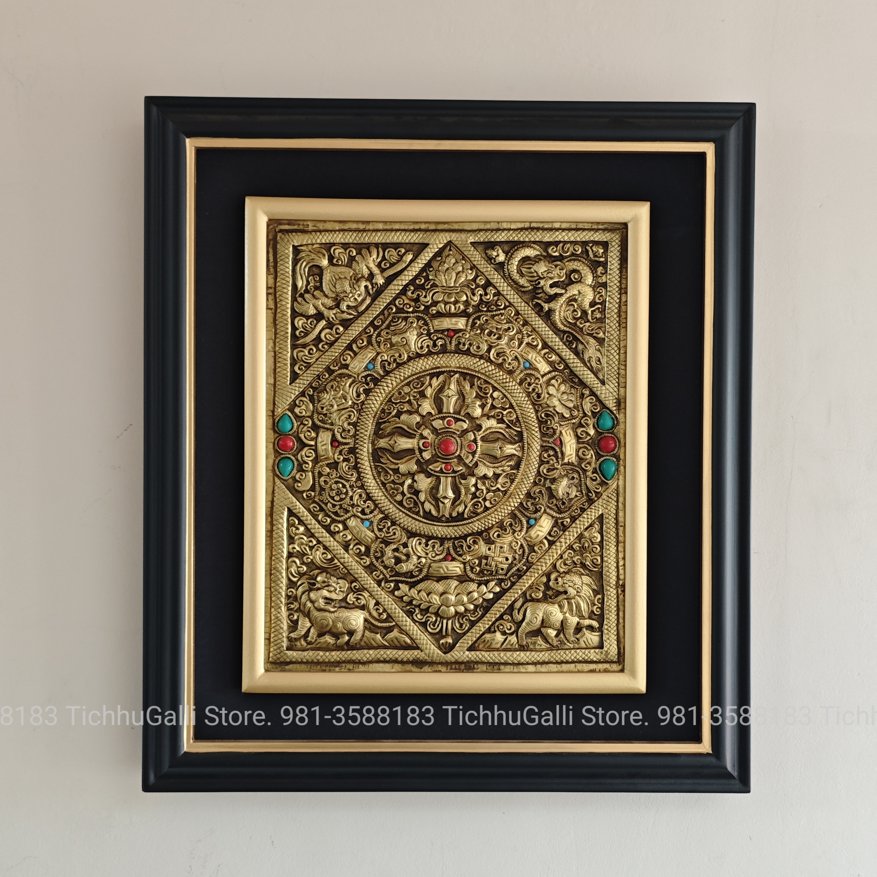Bajra stone animal dbl frame black 16x18"