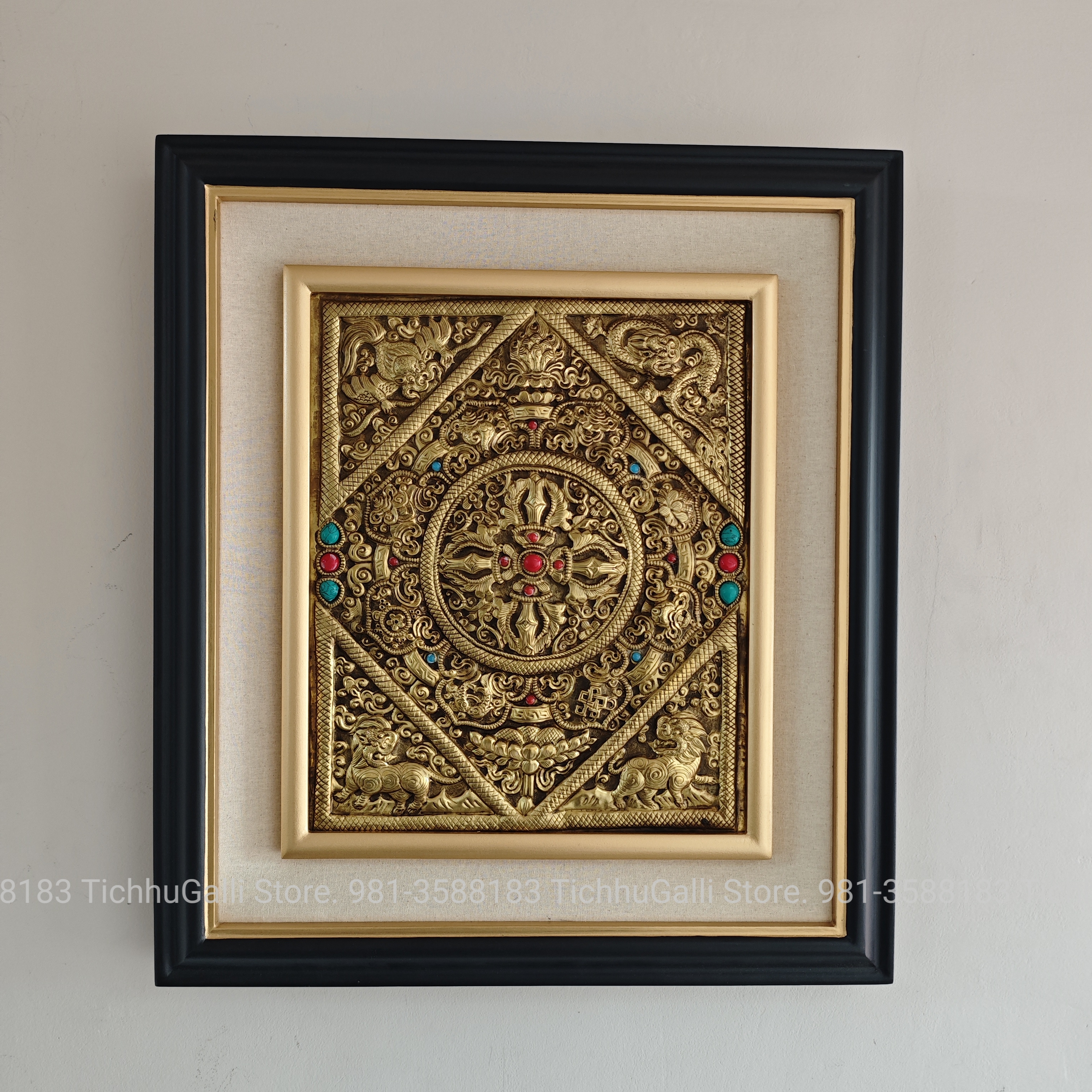 Bajra stone animal dbl frame white 16*18"